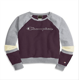 Champion Women's Athletics Faux Fur Crew Logo Raisin T-Shirt Purple Size X-Large