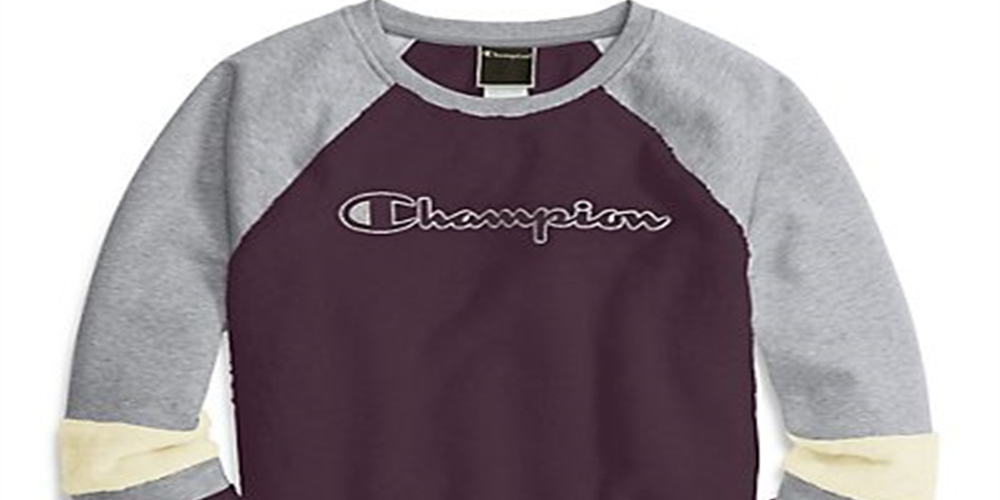 Champion Women's Athletics Faux Fur Crew Logo Raisin T-Shirt Purple Size X-Large