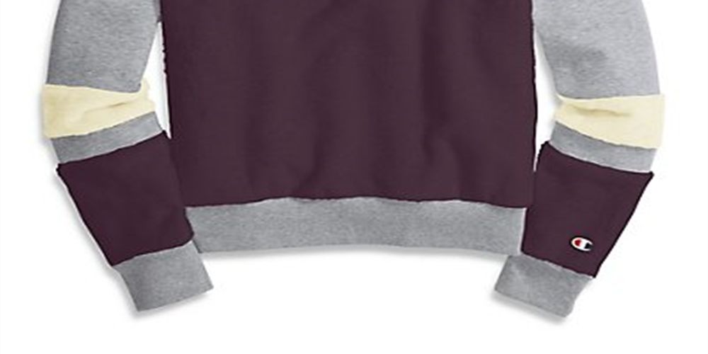 Champion Women's Athletics Faux Fur Crew Logo Raisin T-Shirt Purple Size X-Large