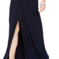 Adrianna Papell Women's Ruched Embellished Slitted Sleeveless Jewel Neck Full Length Fit Flare Evening Dress Blue Size 16
