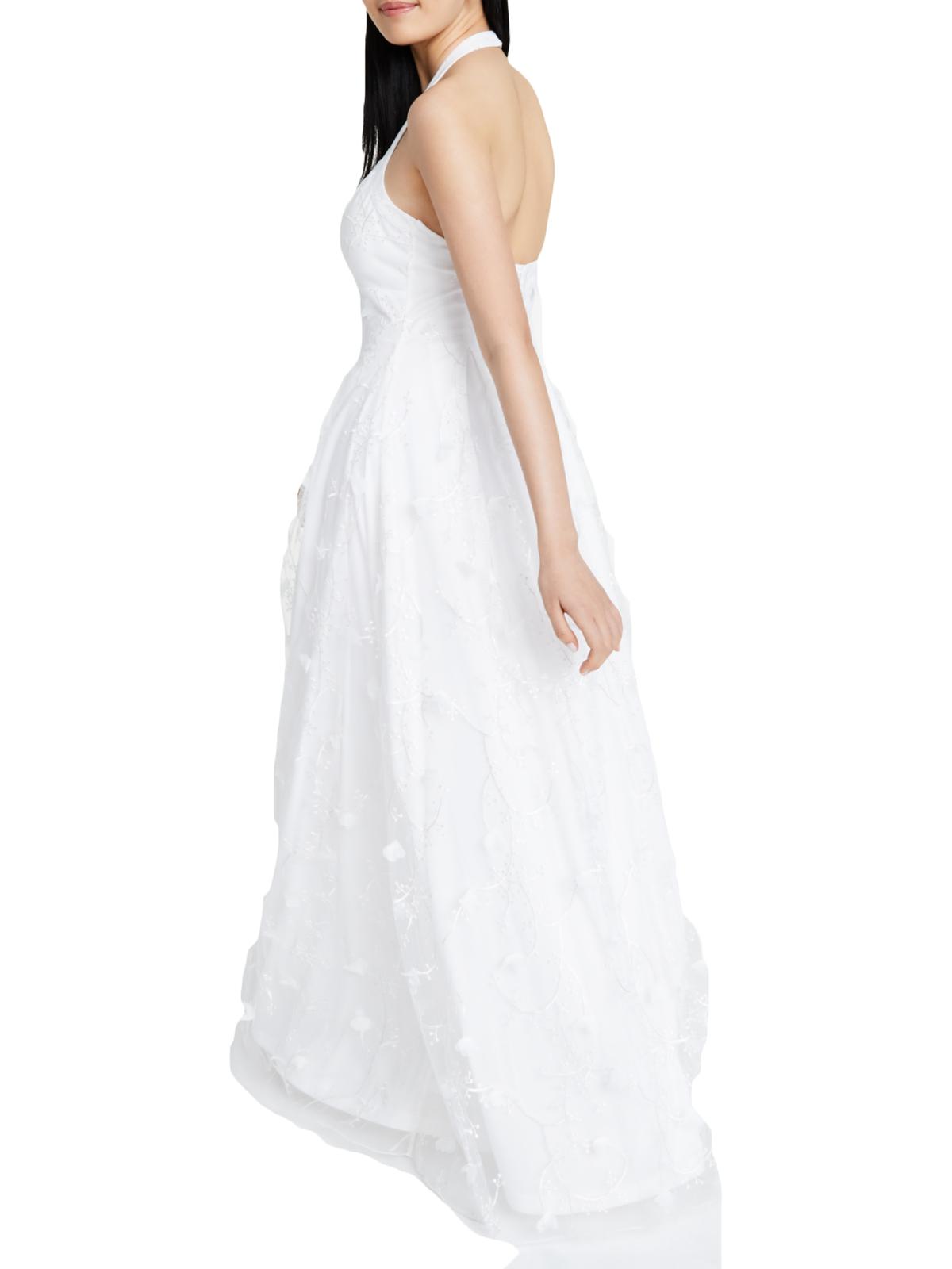 Jump Women's Sheer Floral Sleeveless Halter Full Length Formal Fit Flare Dress White Size 9/10