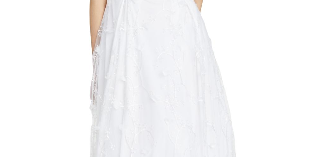 Jump Women's Sheer Floral Sleeveless Halter Full Length Formal Fit Flare Dress White Size 9/10