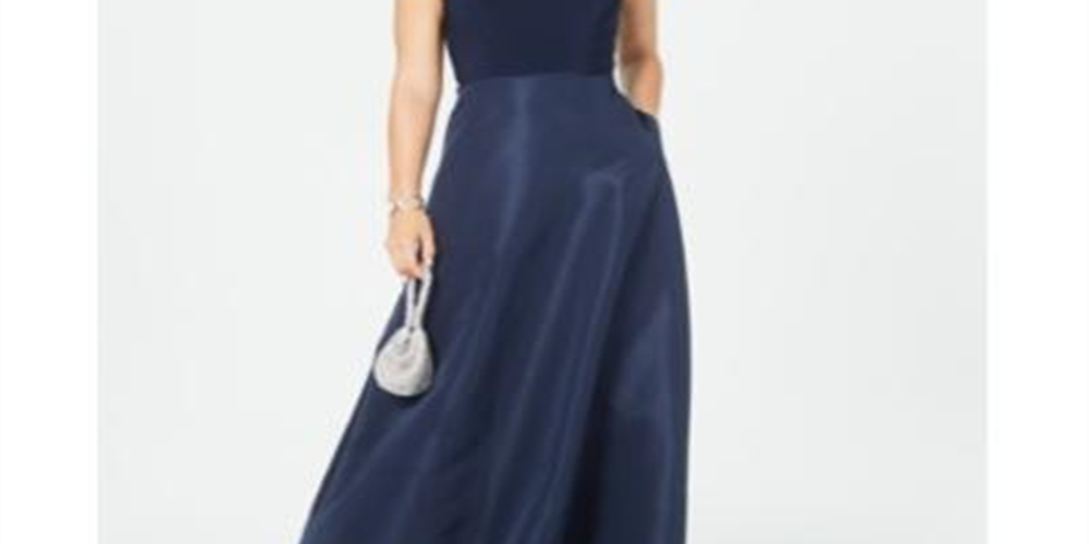 Adrianna Papell Women's Off the Shoulder Mikado Gown Navy Size 18