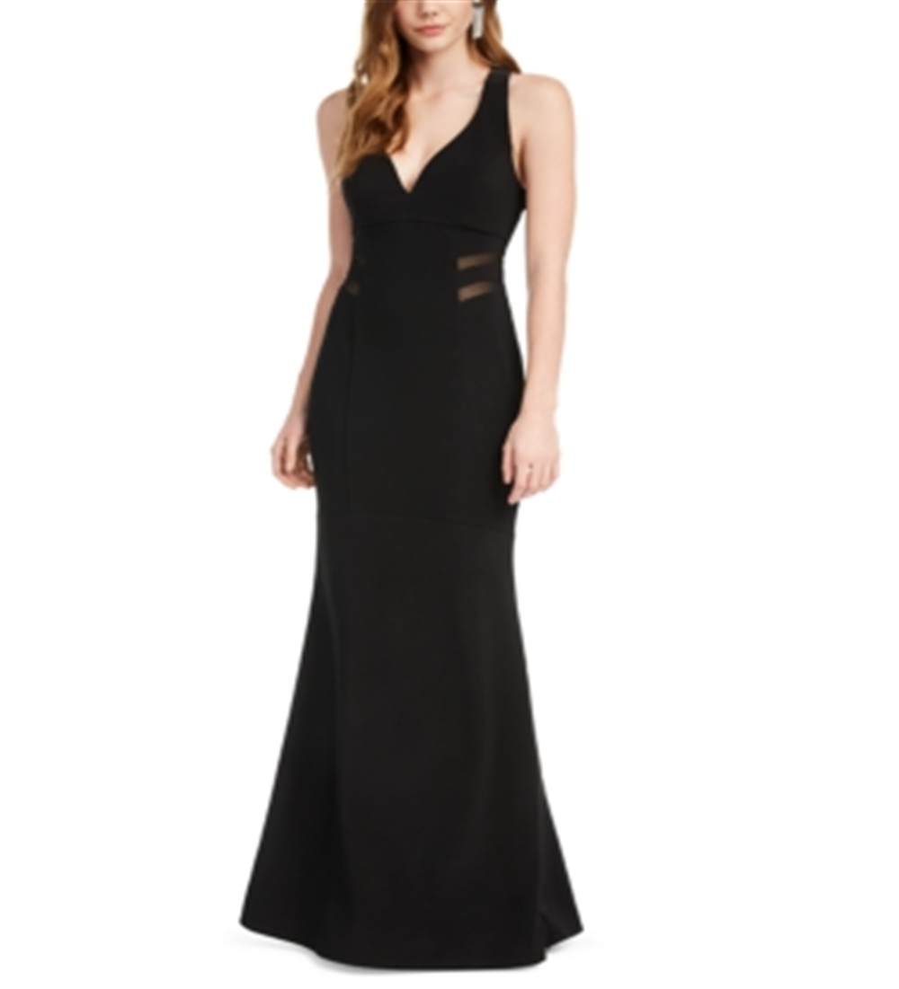 Emerald Sundae Women's Sheer Sleeveless V Neck Full Length Evening Mermaid Dress Black Size Medium
