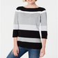 Karen Scott  Women's Striped Boatneck Sweater  Deep Black  Size XS