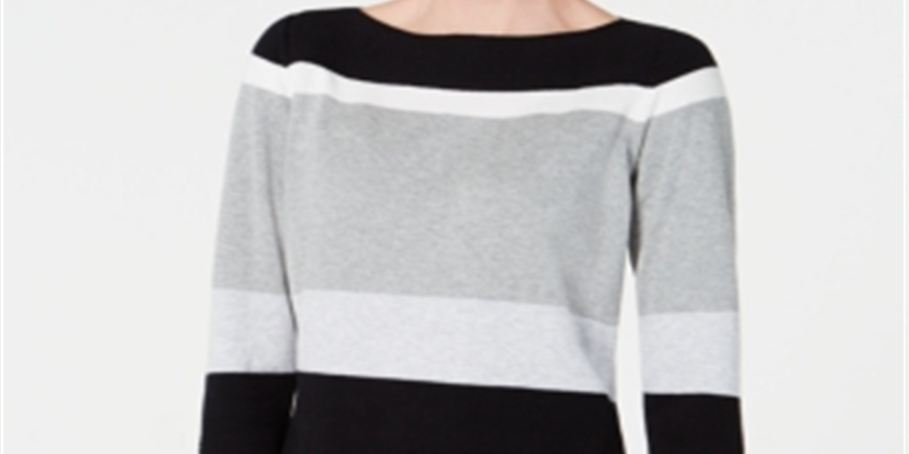 Karen Scott  Women's Striped Boatneck Sweater  Deep Black  Size XS