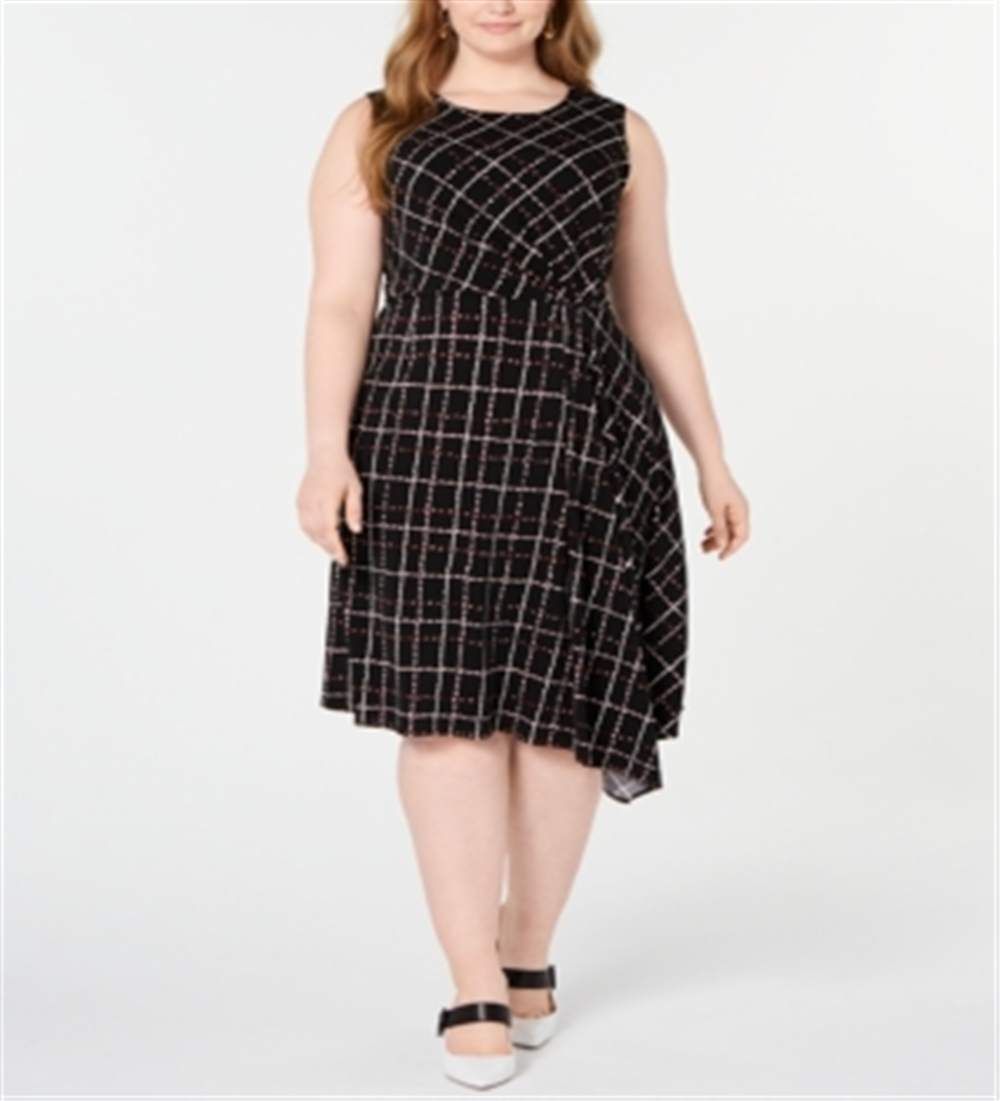 Alfani Women's Printed Asymmetrical Dress Black Size 3X