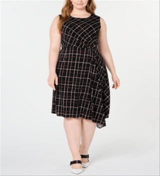 Alfani Women's Printed Asymmetrical Dress Black Size 3X
