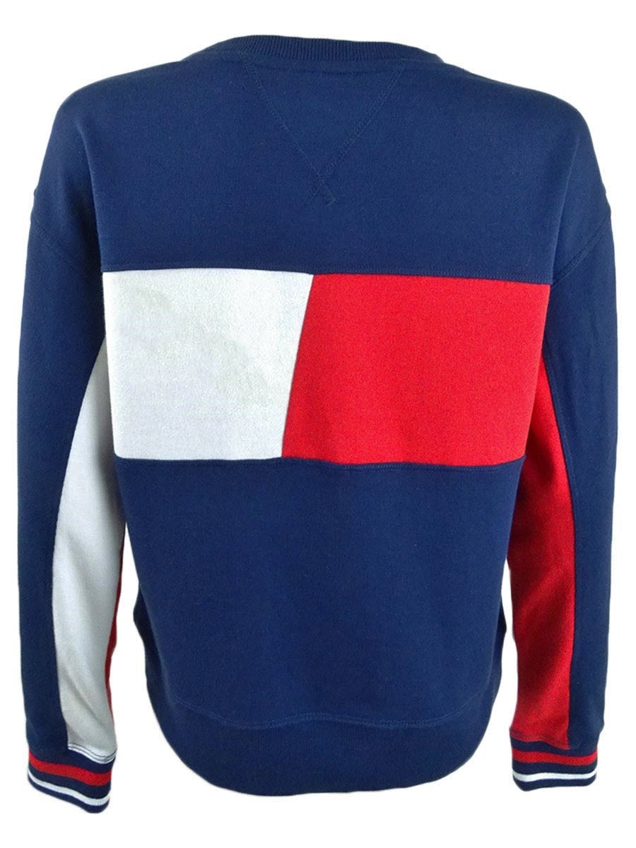 Tommy Hilfiger Women's Cropped Crewneck Logo Sweatshirt Blue Size Small