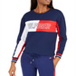 Tommy Hilfiger Women's Cropped Crewneck Logo Sweatshirt Blue Size Small