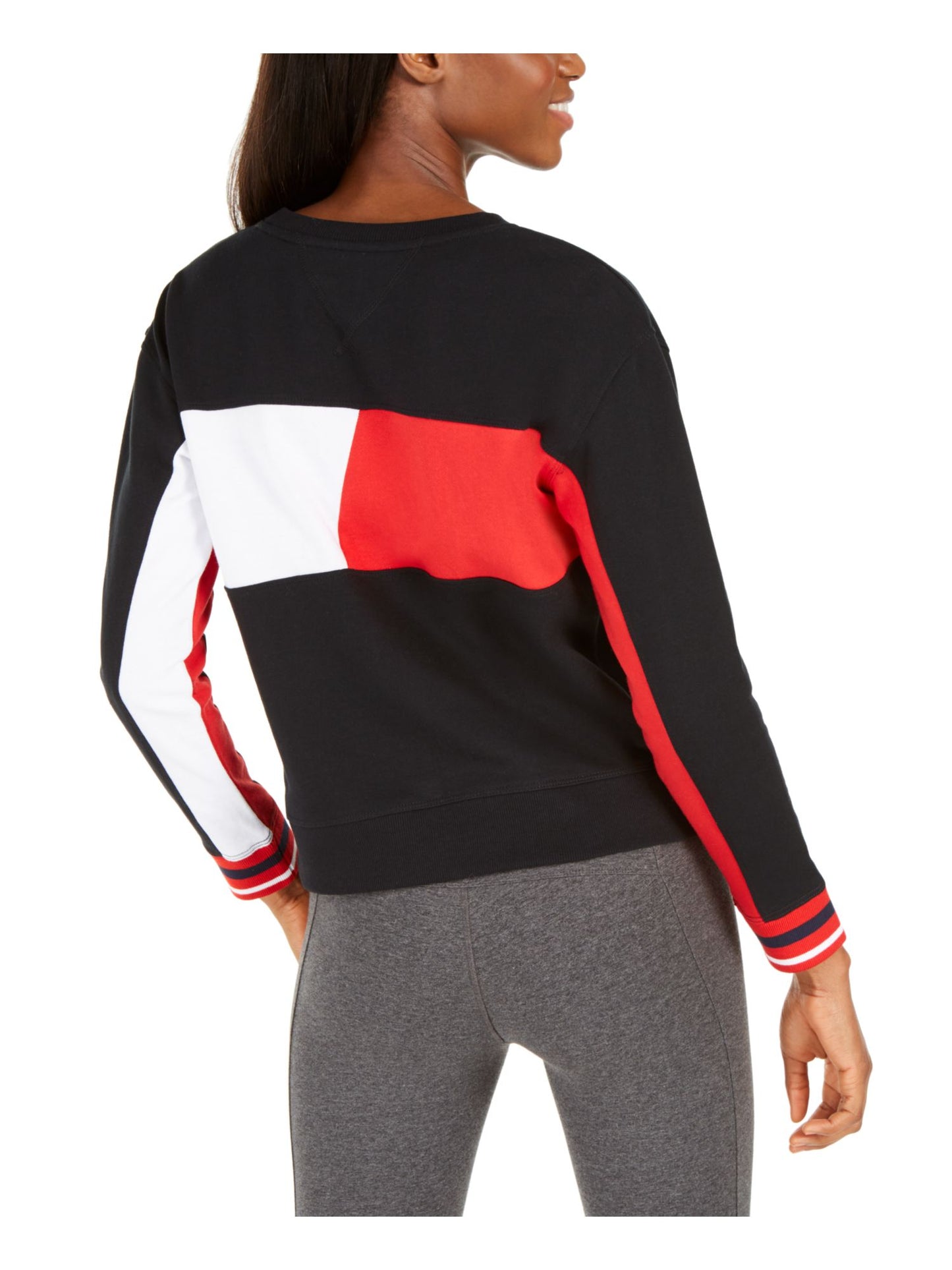Tommy Hilfiger Women's Color Block Long Sleeve T-Shirt Black Size X-Large