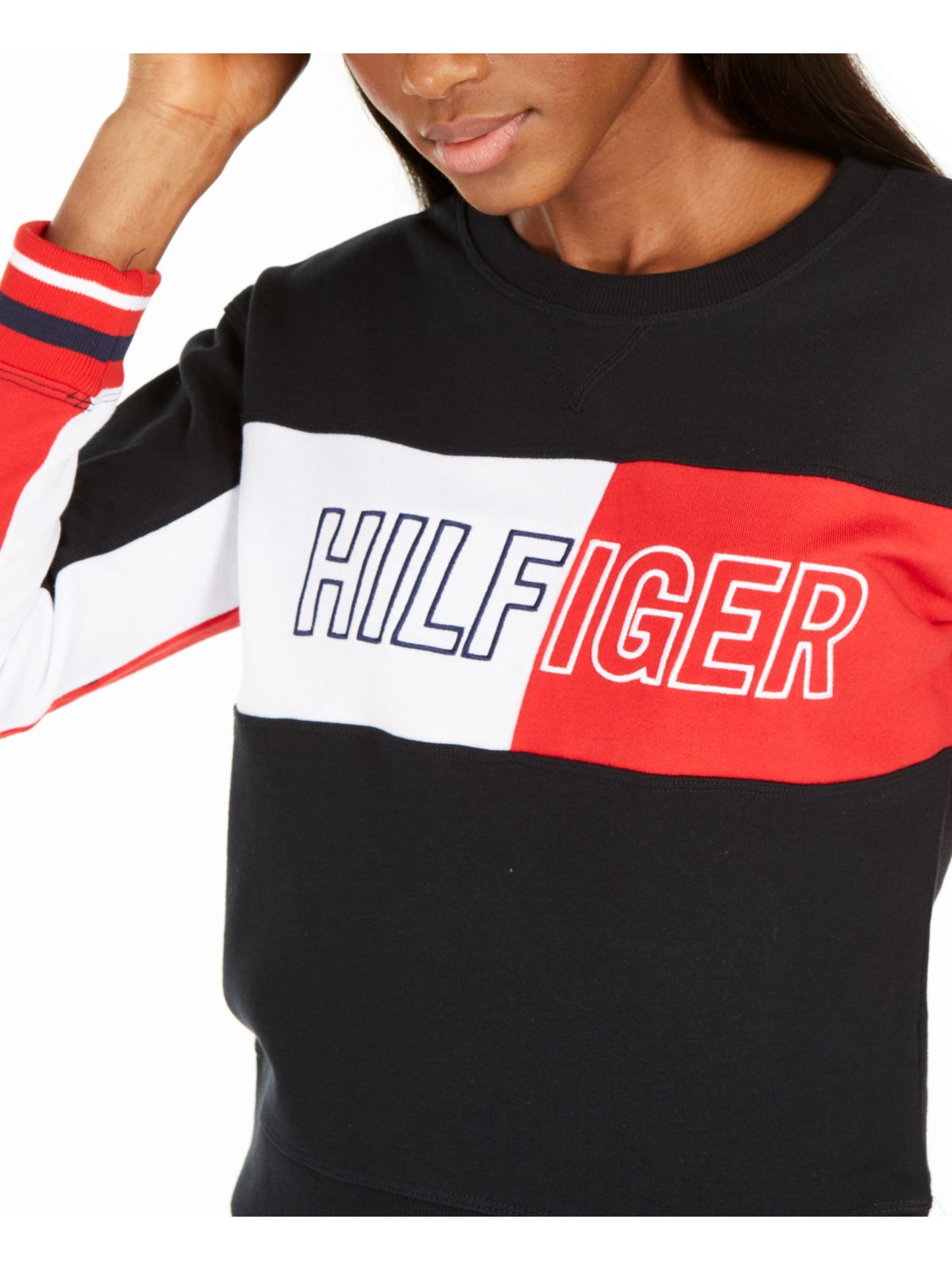 Tommy Hilfiger Women's Color Block Long Sleeve T-Shirt Black Size X-Large