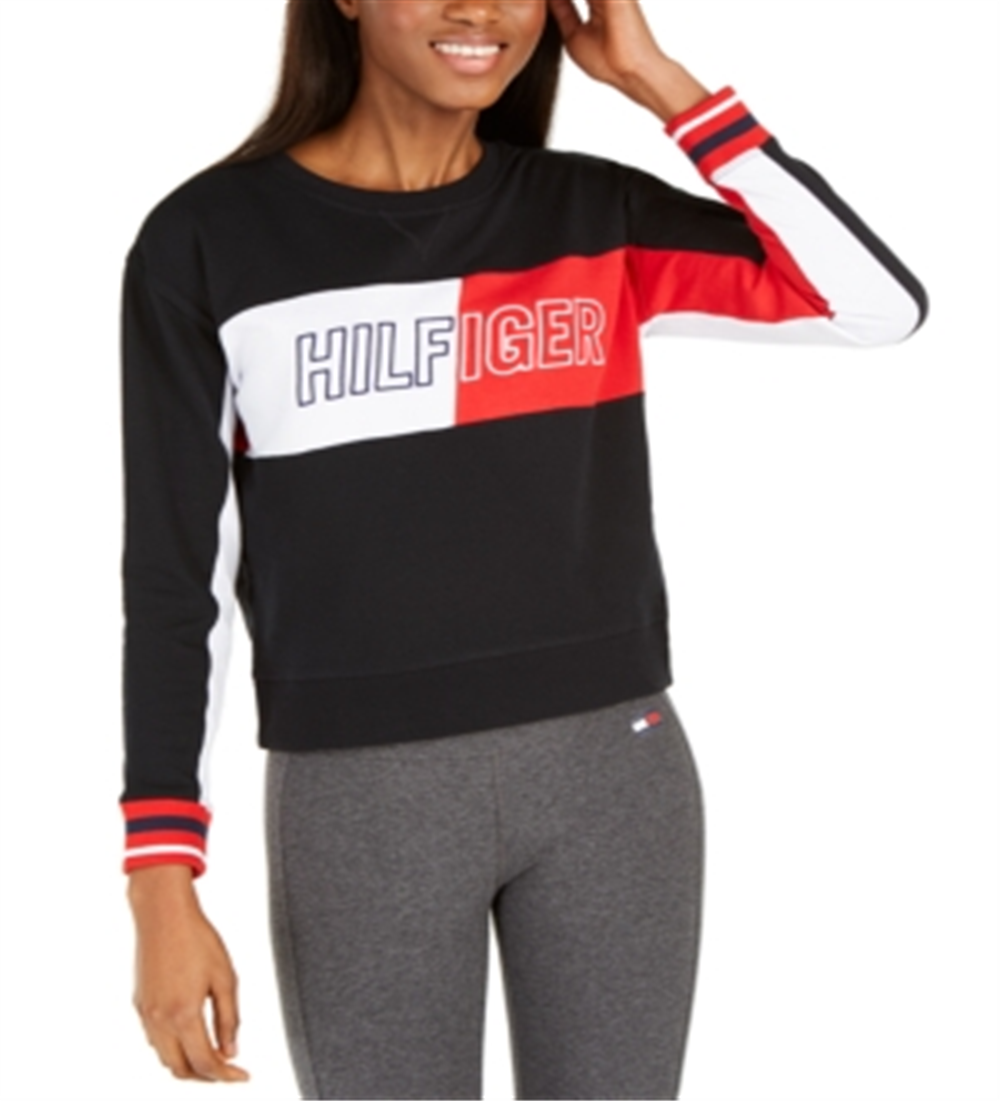 Tommy Hilfiger Women's Color Block Long Sleeve T-Shirt Black Size X-Large