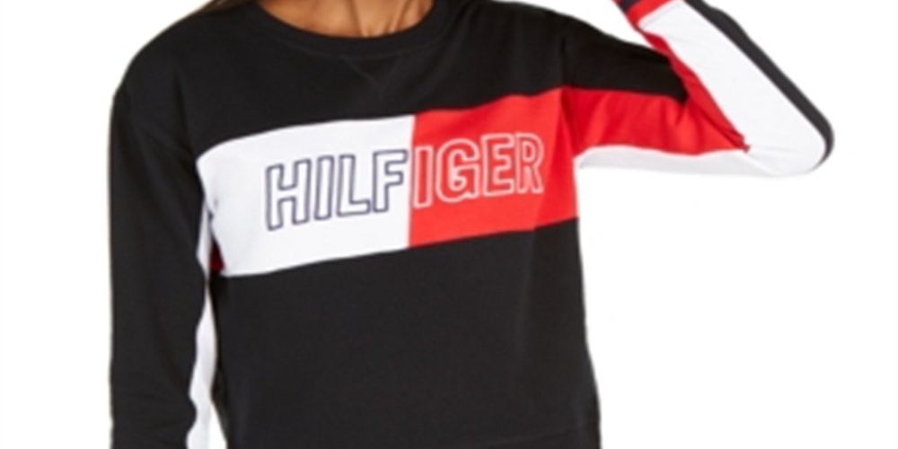 Tommy Hilfiger Women's Color Block Long Sleeve T-Shirt Black Size X-Large