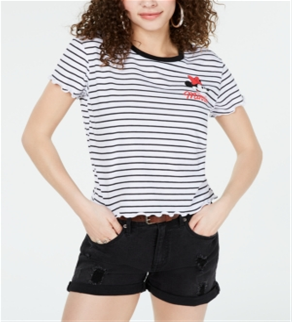 Love Tribe Juniors' Striped Minnie Mouse T-Shirt Black Size XL