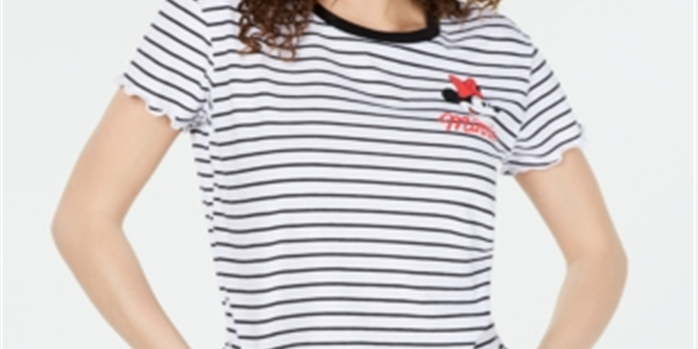 Love Tribe Juniors' Striped Minnie Mouse T-Shirt Black Size XL