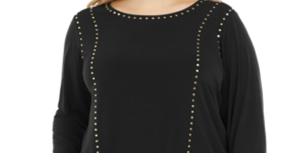 Calvin Klein Women's Crew Neck with Stud Detail Top Black  Size 1X
