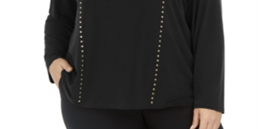 Calvin Klein Women's Crew Neck with Stud Detail Top Black  Size 1X