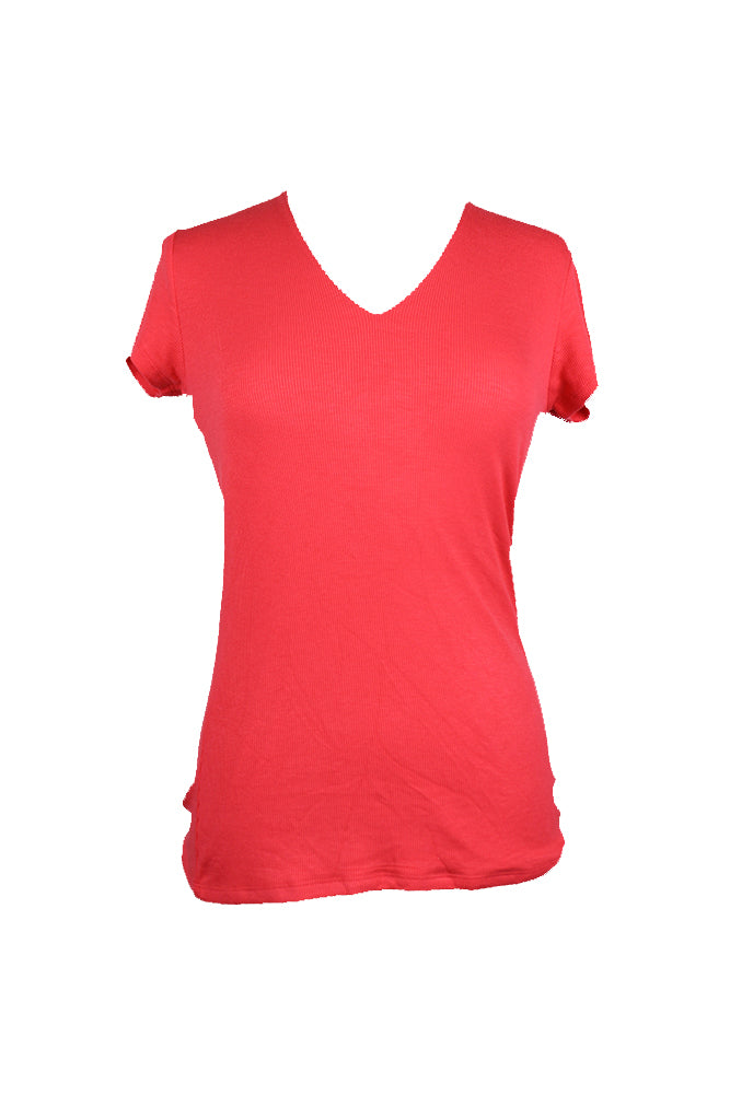 INC Women's Ribbed Short Sleeve T-Shirt Pink Size Medium