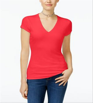 INC Women's Ribbed Short Sleeve T-Shirt Pink Size Medium