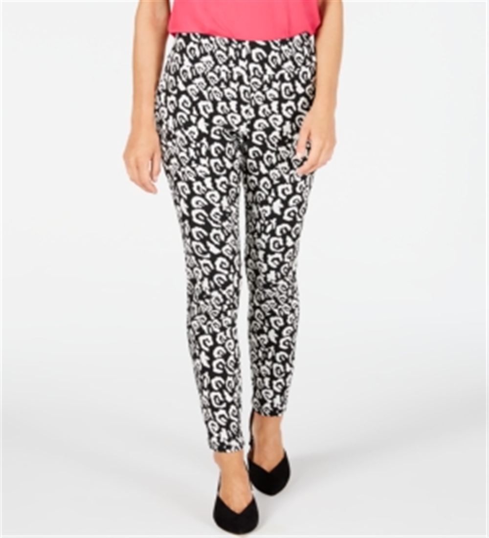INC International Concepts Women's Leopard Print Skinny Pants Black Size 8