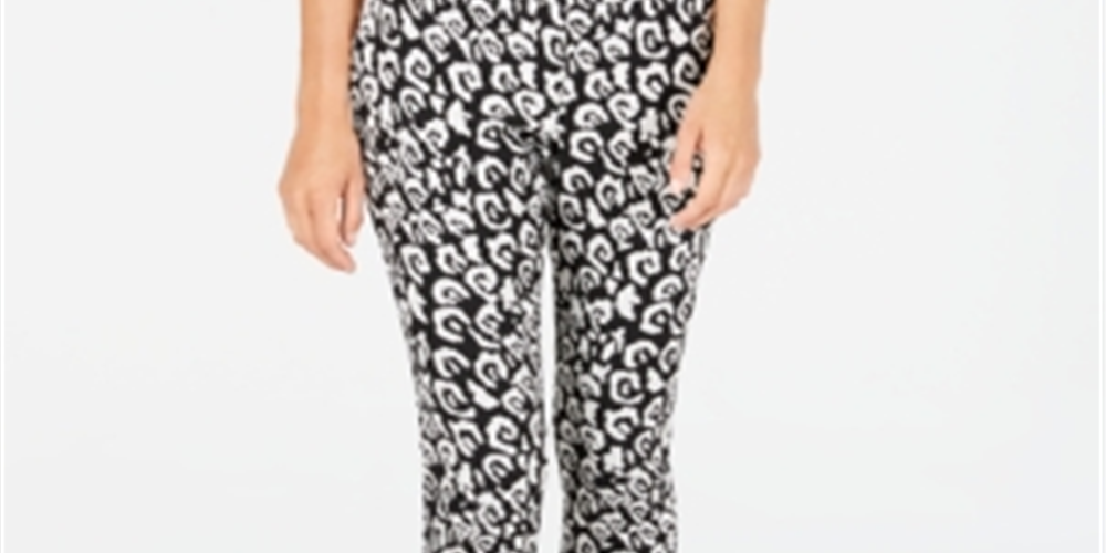 INC International Concepts Women's Leopard Print Skinny Pants Black Size 8