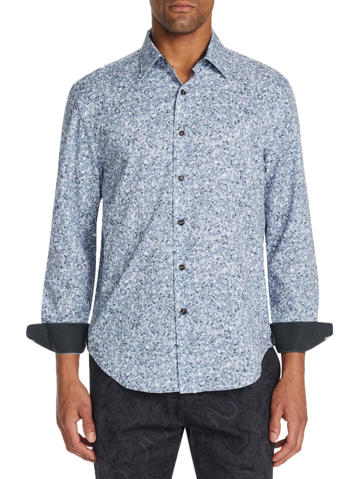 Tallia Men's Sequin Print Performance Button Down Shirt Gray Size Medium