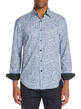Tallia Men's Sequin Print Performance Button Down Shirt Gray Size Medium