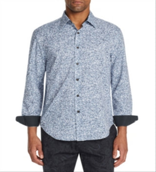 Tallia Men's Sequin Print Performance Button Down Shirt Gray Size Medium