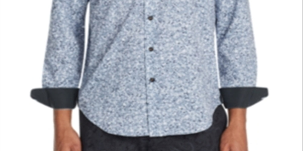 Tallia Men's Sequin Print Performance Button Down Shirt Gray Size Medium