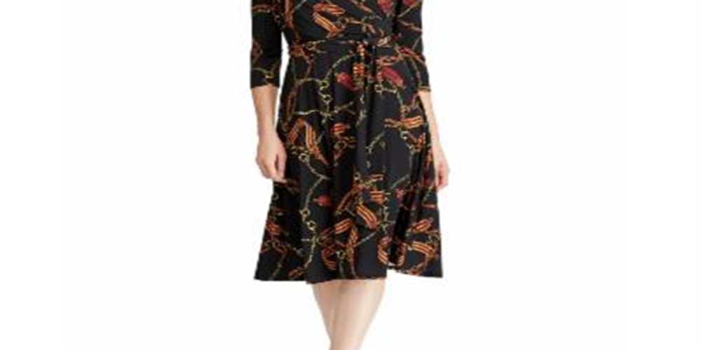 Ralph Lauren Women's Mini Dress Faux Wrap Belted Black Size 14