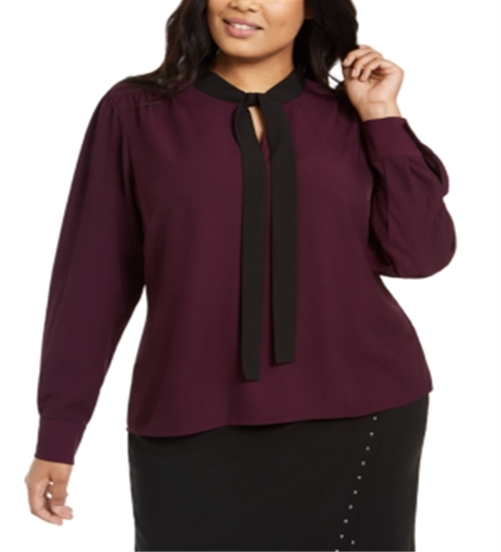 Calvin Klein Women's Plus Tie Neck Top Purple Size 3XL