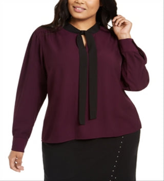 Calvin Klein Women's Plus Tie Neck Top Purple Size 3XL