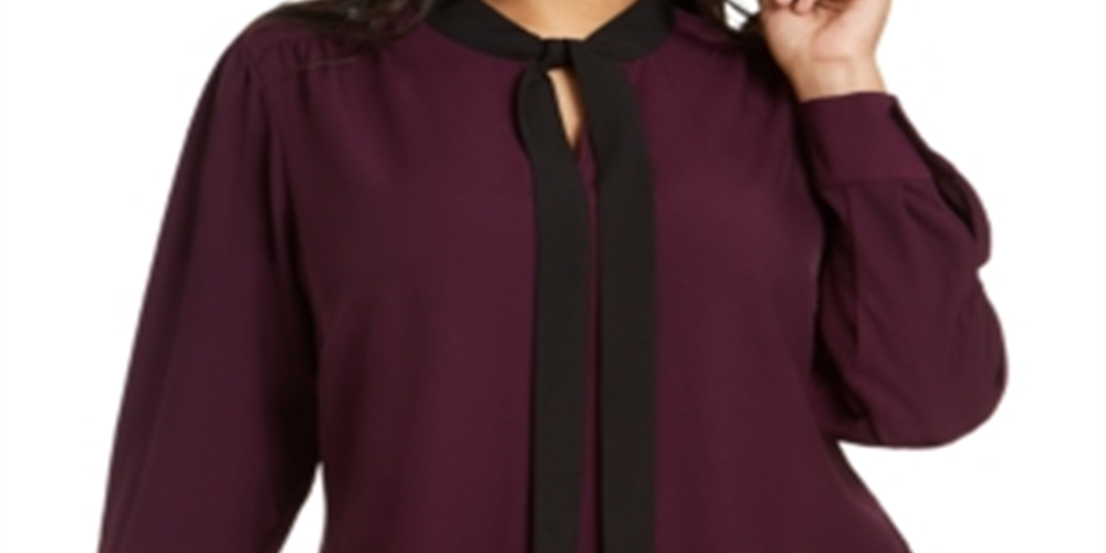 Calvin Klein Women's Plus Tie Neck Top Purple Size 3XL