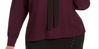 Calvin Klein Women's Plus Tie Neck Top Purple Size 3XL