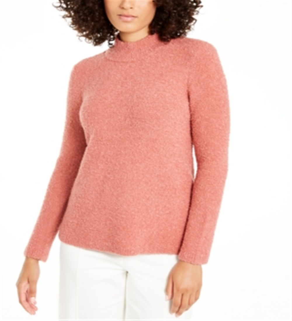 Alfani Women's Mock Neck Boucle Sweater Pink Size X-Small