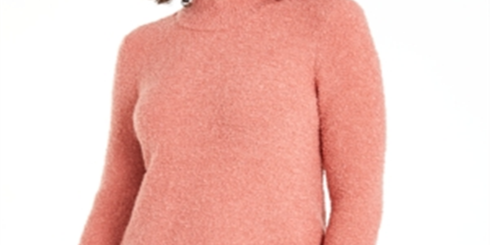 Alfani Women's Mock Neck Boucle Sweater Pink Size X-Small