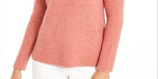Alfani Women's Mock Neck Boucle Sweater Pink Size X-Small