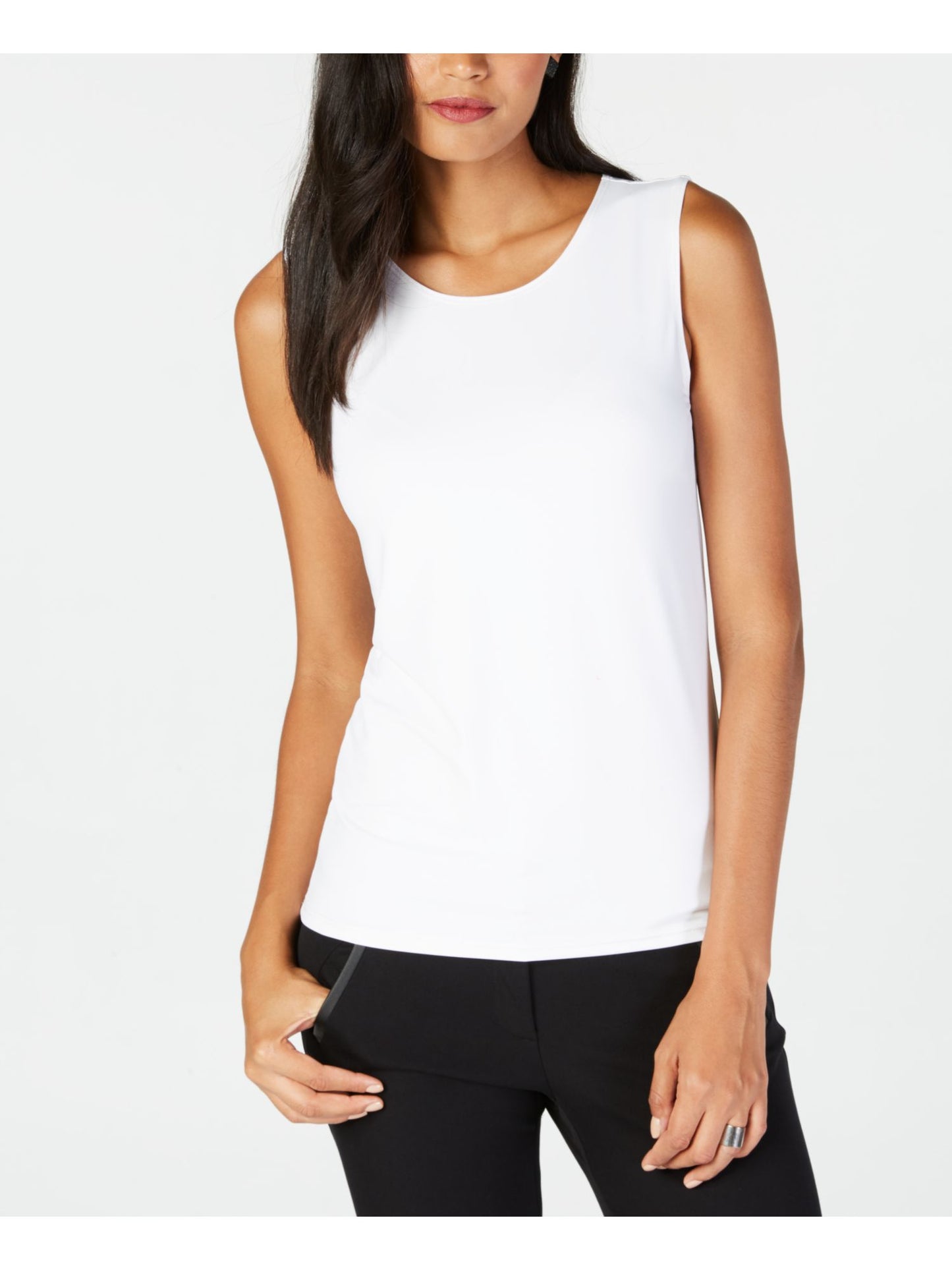 Alfani Womens Sleeveless Jewel Neck Top - White Size M