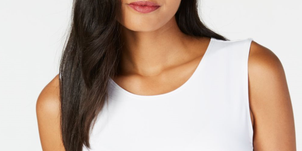 Alfani Womens Sleeveless Jewel Neck Top - White Size M