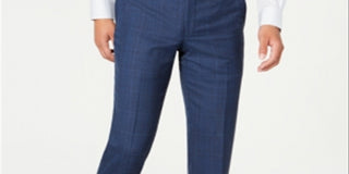 DKNY Men's Modern-Fit Stretch Plaid Suit Separate Pants Blue Size 38X32