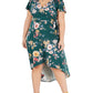 BCX Women's Floral Short Sleeve Tea Length Hi Lo Dress Green Size XX-Large