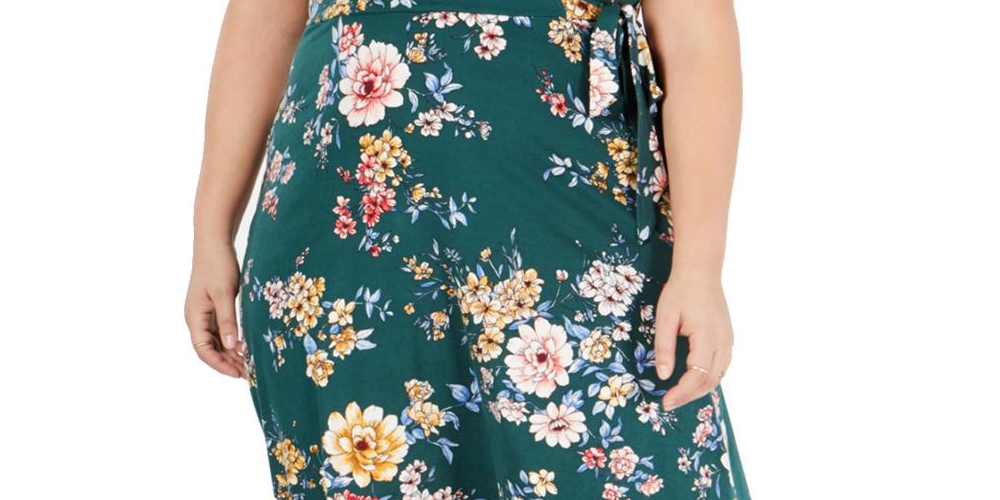 BCX Women's Floral Short Sleeve Tea Length Hi Lo Dress Green Size XX-Large