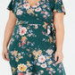 BCX Women's Floral Short Sleeve Tea Length Hi Lo Dress Green Size XX-Large