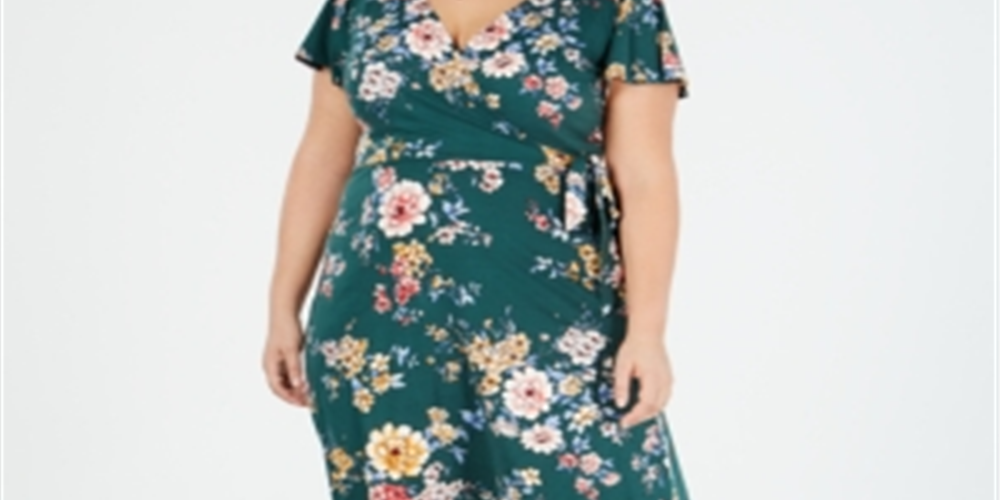 BCX Women's Floral Short Sleeve Tea Length Hi Lo Dress Green Size XX-Large