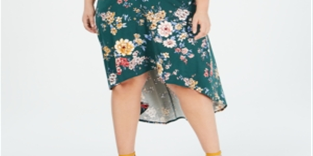 BCX Women's Floral Short Sleeve Tea Length Hi Lo Dress Green Size XX-Large