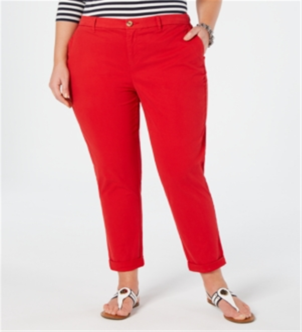 Tommy Hilfiger Women's Plus Slim High Rise Chino Pants Red Size 35