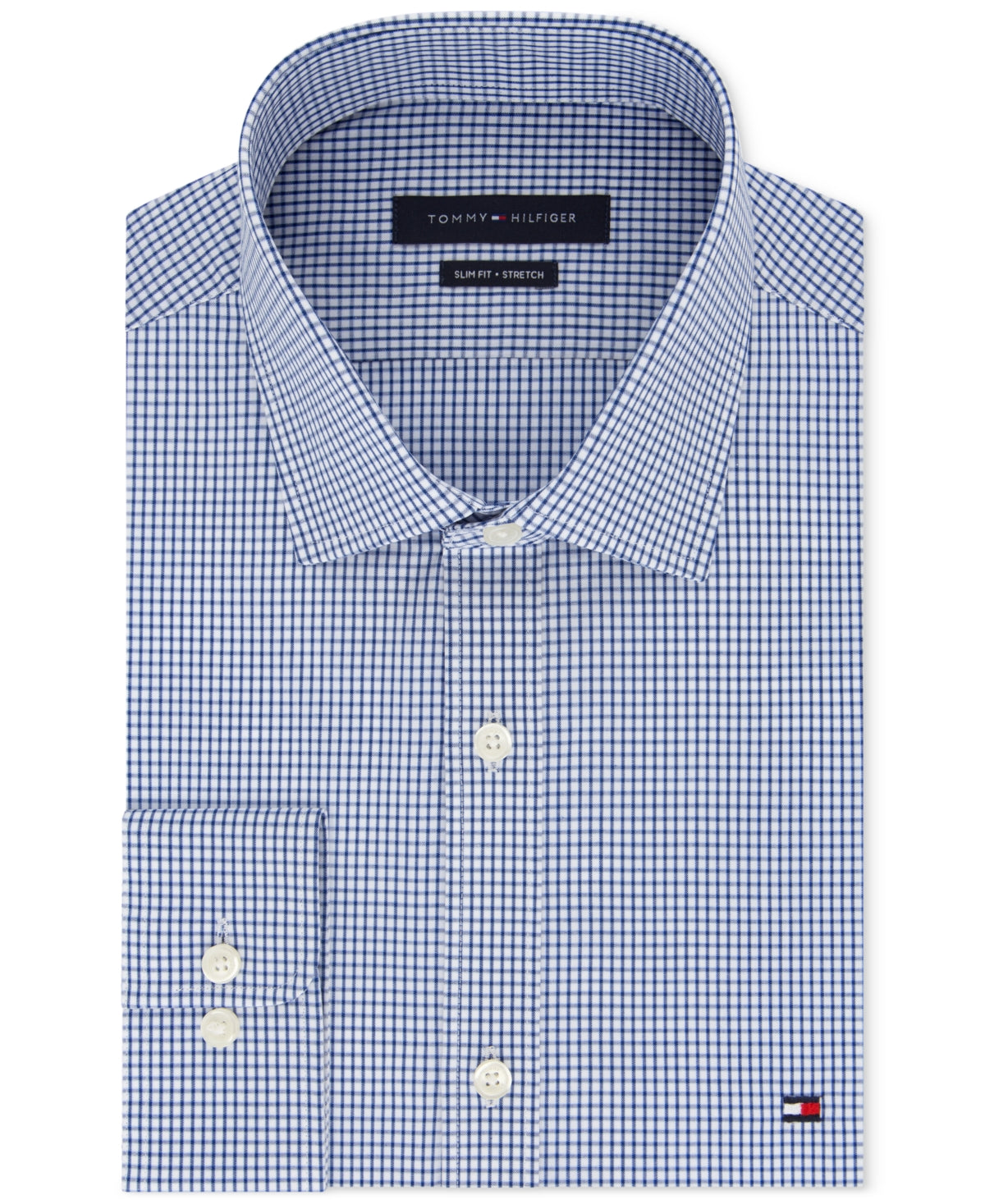 Tommy Hilfiger Men's Slim Fit Performance Stretch Dress Shirt Blue Size 16.5X34X35