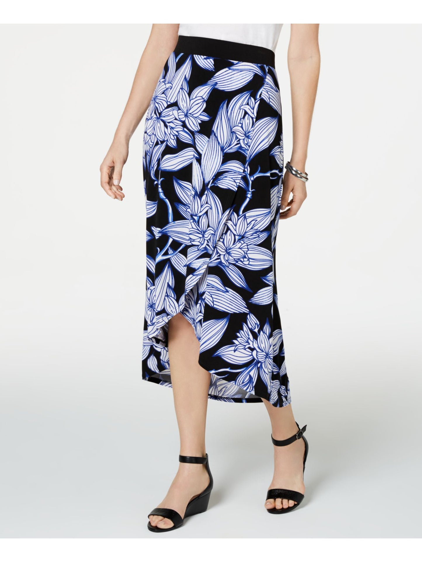 JM Collection Women's Floral Tea-Length Wrap Skirt Black Size Small