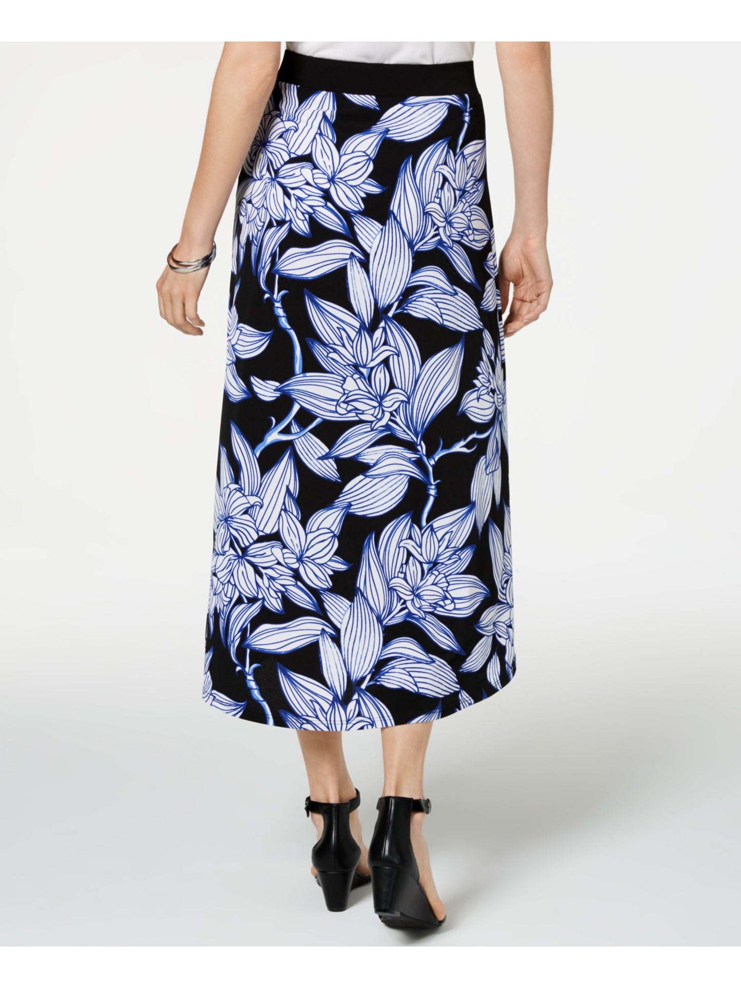 JM Collection Women's Floral Tea-Length Wrap Skirt Black Size Small